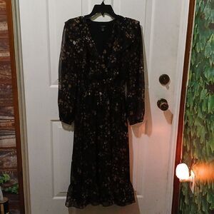 HALOGEN XS Brown Print Dress Midi Dress